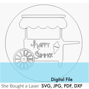 Ice Cream Cart Truck Summer Digital Cut File Laser Wood Cutting svg pdf jpg dxf door hanger template