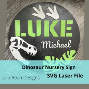 Jurassic Dinosaur Nursery Name Sign Round Digital Cut File Laser Wood Cutting svg pdf jpg dxf door hanger template