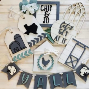 Farmhouse inspired Tiered Tray Kit Wood Tag Sign Round Digital Cut File Laser Wood Cutting svg pdf jpg dxf