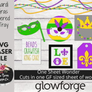 Mardi Gras One Sheet Wonder Tiered Tray Kit Wood Glowforge File Sign Round Digital Cut File Laser Cutting svg jpg