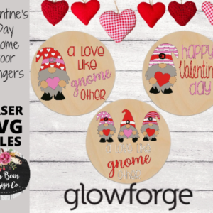 Set of 3 Valentine’s Day Gnome Door Hanger Digital Cut Files Laser Wood Cutting SVG template round