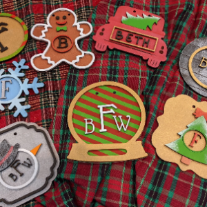 Christmas Theme Bogg Bag Tags Monogram Monogrammed Kit Wood Glowforge SVG File Digital Cut Laser Cutting
