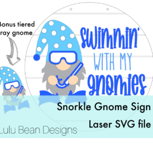 Snorkle Swimming Beach Pool Gnome Door Hanger Sign Digital Cut File Laser Wood Round cutting SVG template