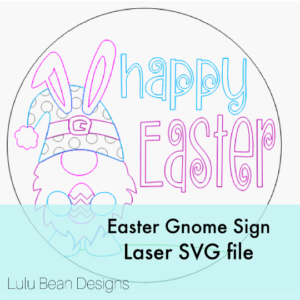 Happy Easter Gnome Door Hanger SVG Spring Sign Digital Cut File Laser Wood Round cutting template