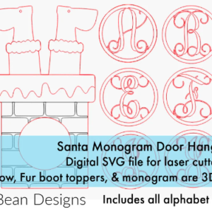 Monogrammed Santa in Chimney Door Hanger Digital Cut File Laser Wood Cutting SVG template