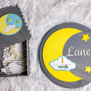 Interchangeable Baby Milestone Nursery Name Sign Attachments and Storage Box Cloud Moon Digital Cut File Laser Wood svg cutting