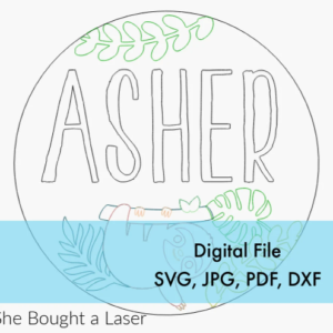 Sloth Nursery Name Sign Round Digital Cut File Laser Wood Cutting svg pdf jpg dxf door hanger template