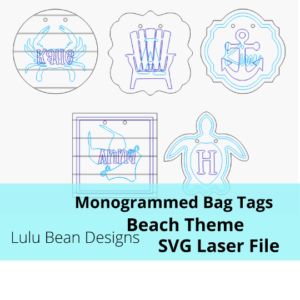 Beach Theme Bogg Bag Tags Monogram Monogrammed Kit Wood Glowforge SVG File Digital Cut Laser Cutting