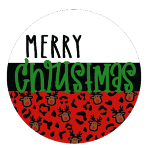 Christmas Reindeer Rudolph Leopard Pattern Merry Christmas Round Door Hanger SVG laser file Wood Digital Cutting Glowforge