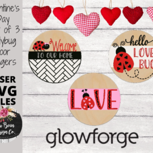 Valentines Day Ladybug Door Hanger Set of 3 Signs Valentines Day SVG Digital Cut File Laser Glowforge Wood