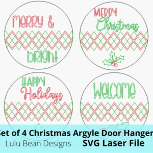 Argyle Christmas Door Hangers Set of 4 SVG Digital Cut Files Laser Wood Cutting door hanger template Glowforge