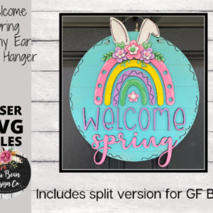 Boho Rainbow Bunny Spring Welcome Door Hanger Split Option Sign SVG File Digital Laser Wood Glowforge template