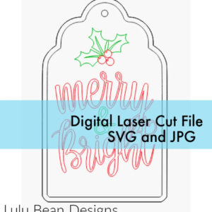 Christmas Tag Merry and Bright Holly Door Hanger Digital Cut Files Laser Wood Cutting SVG template
