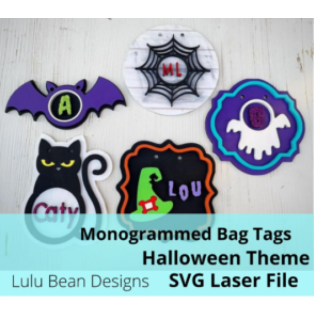 Fall Theme Bogg Bag Tags Monogram Monogrammed Kit Wood Glowforge SVG File  Digital Cut Laser Cutting