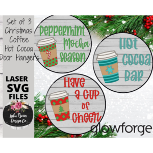 Set of Three Hot Cocoa Bar Coffee Signs SVG Laser File Round Wood Digital Cutting Glowforge