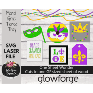 Mardi Gras One Sheet Wonder Tiered Tray Kit Wood Glowforge File Sign Round Digital Cut File Laser Cutting svg jpg