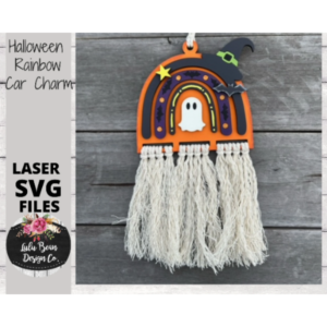 Halloween Witch Hat Ghost Rainbow Macrame Car Charm SVG laser Glowforge File Digital