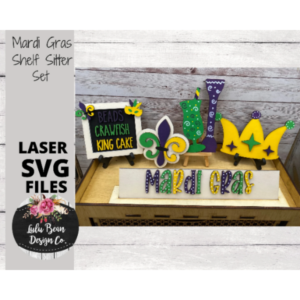 Mardi Gras Decor Shelf Sitter Set SVG Wood Glowforge Digital Cut File Laser Wood Cutting Interchangeable