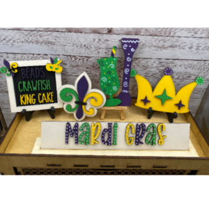 Mardi Gras Decor Shelf Sitter Set SVG Wood Glowforge Digital Cut File Laser Wood Cutting Interchangeable