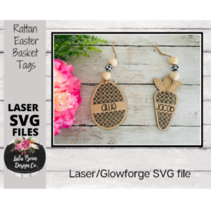 Easter Rattan Wicker Tags Egg Carrot SVG Glowforge Digital Cut File Laser Wood cutting template