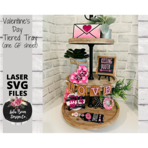 Valentines Day One Sheet Wonder Tiered Tray SVG Kit Wood Glowforge File Sign Digital Cut File Laser Cutting