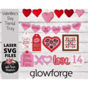 Valentine’s Day Tiered Tray Set Digital Cut Files Glowforge Laser Wood Cutting SVG template