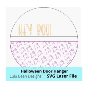 Hey Boo Ghost Patterned Halloween Door Hanger Laser SVG File Digital Cut Wood Cutting template
