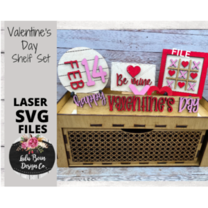 Valentine’s Day Decor Shelf Sitter Set SVG Wood Glowforge Digital Cut File Laser Wood Cutting Interchangeable