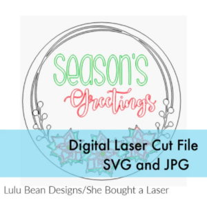 Seasons Greetings Poinsettia Offset Circle Floral Christmas Door Hanger Digital Cut Files Laser Wood Cutting SVG template round