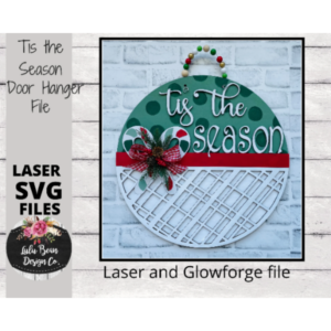 Tis the Season Plaid Candy Cane Round Door Hanger SVG laser file Digital Cut File Wood Cutting template