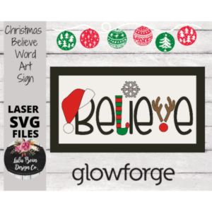 Christmas Believe Word Art Rectangle Sign SVG File Digital Laser Wood Glowforge template