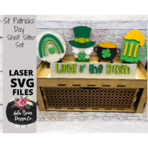St. Patrick’s Day Decor Shelf Sitter Set SVG Wood Glowforge Digital Cut File Laser Wood Cutting Interchangeable
