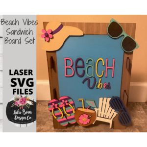 Beach Vibes Summer Interchangeable Chalkboard Sandwich Board Set SVG file Digital Cut File Laser Wood Cutting template