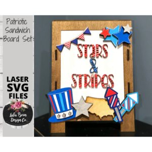 Patriotic July 4th Interchangeable Chalkboard Sandwich Board Set SVG file Digital Cut File Laser Wood Cutting template
