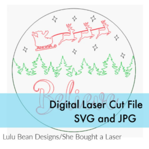 Santa Trees Reindeer Silhouette Believe Christmas Door Hanger Digital Cut Files Laser Wood Cutting SVG template round