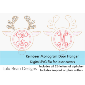Reindeer Monogram Monogrammed Leopard or Plain Door Hanger Digital Cut Files Laser Wood Cutting SVG template