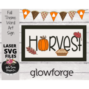 Fall Harvest Pumpkin Word Art Rectangle Sign SVG File Digital Laser Wood Glowforge template