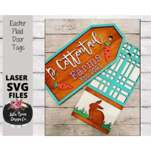 Easter Plaid Door Tags Peter Cottontail Sign SVG File Digital Laser Wood Glowforge template