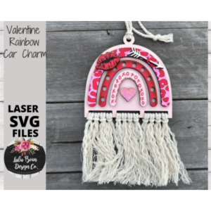 Valentines Day Heart Rainbow Macrame Car Charm SVG laser Glowforge File Digital