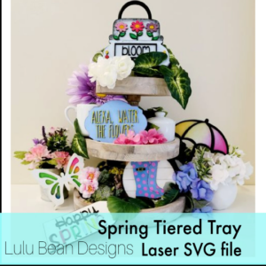 Spring Butterfly Flowers Alexa Truck Tier Tiered Tray Kit Wood Glowforge File Sign Digital Cut File Laser Cutting svg