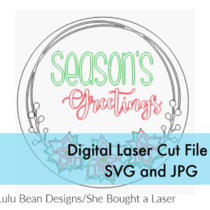 Seasons Greetings Poinsettia Offset Circle Floral Christmas Door Hanger Digital Cut Files Laser Wood Cutting SVG template round