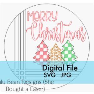 Buffalo Plaid Check Christmas Tree Door Hanger Digital Cut Files Laser Wood Cutting SVG template round