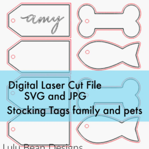 Stocking Tags Wood Family Names Pets Dog Cat Christmas Ornaments Personalized Digital Cut File Laser Cutting svg jpg Glowforge