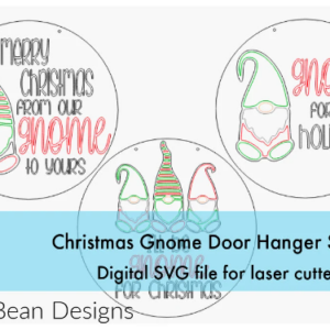 Set of 3 Christmas Gnome Door Hanger Digital Cut Files Laser Wood Cutting SVG template round