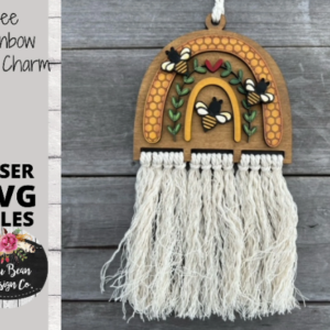 Bee Bees Beehive Rainbow Macrame Car Charm SVG laser Glowforge File Digital