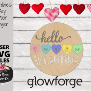 Valentine’s Day Conversation Hearts Hello Door Hanger Digital Cut Files Laser Wood Cutting SVG template round