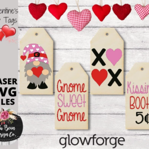 Set of 4 Valentine’s Day Gnome Door Tags Valentine Glowforge Digital Cut Files Laser Wood Cutting SVG template