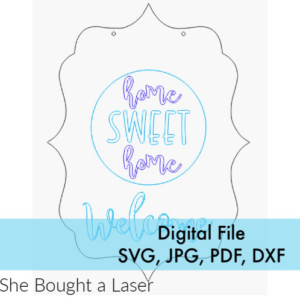 Front Door Welcome Home Sweet Home Scalloped Sign Digital Cut File Laser Wood Cutting svg pdf jpg dxf door hanger template