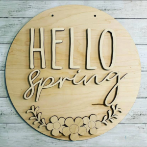 Hello Spring Door Hanger Round Sign SVG File Digital Laser Wood Glowforge template