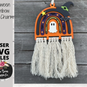 Halloween Witch Hat Ghost Rainbow Macrame Car Charm SVG laser Glowforge File Digital